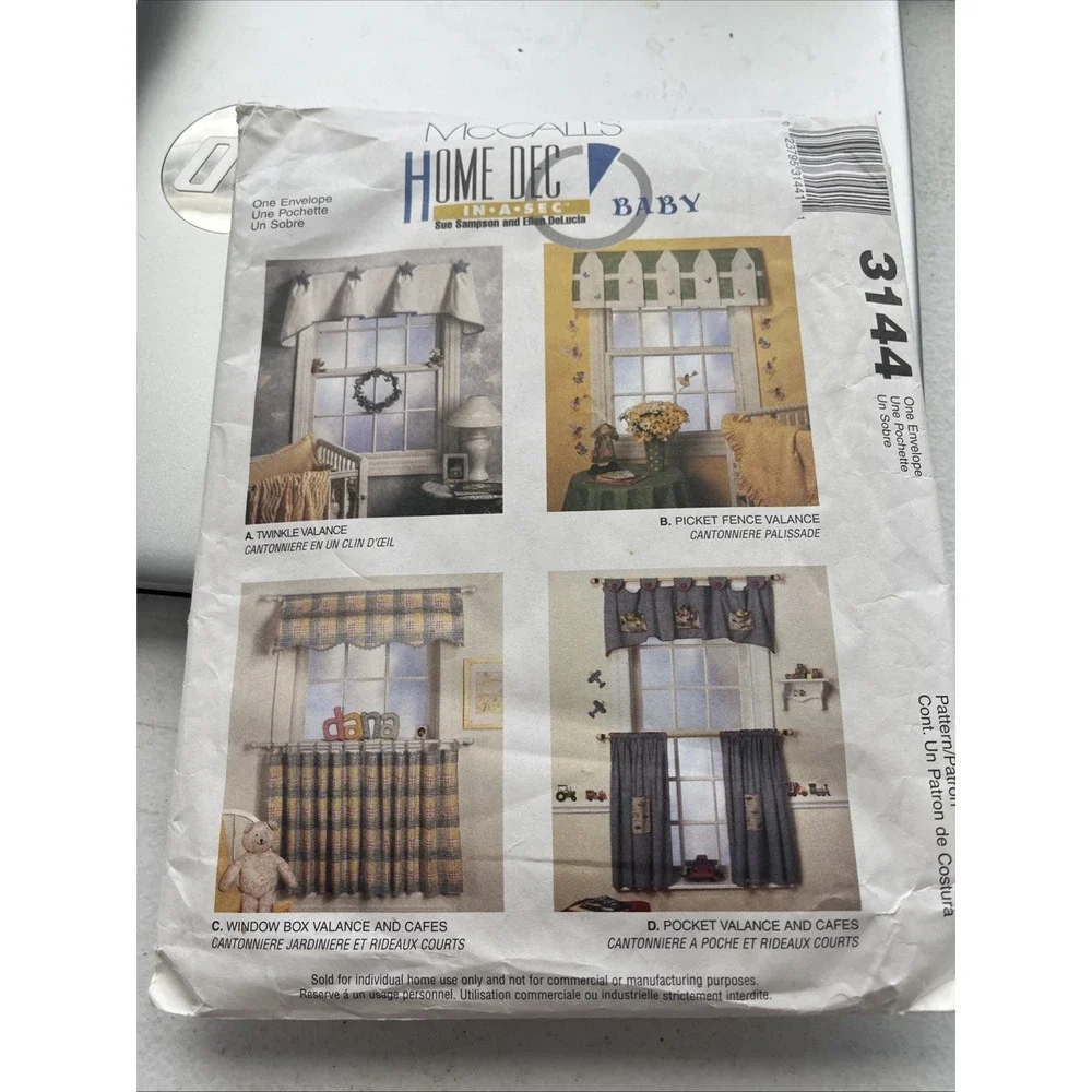 #3144 McCalls Home Decor curtains drapes uncut